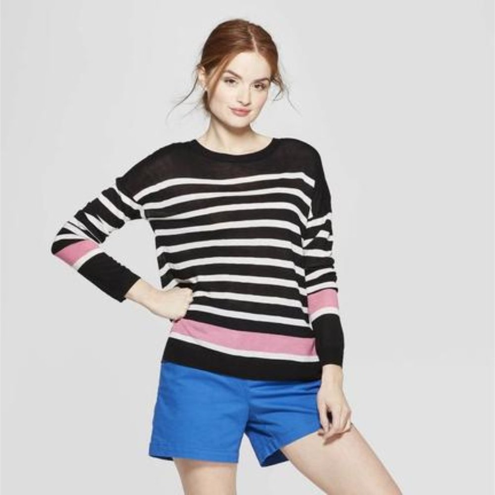 A New Day Striped Crewneck Pullover Sweater XS
